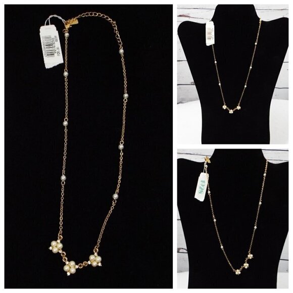 1928 Gold Tone with Faux Pearl Accents 16" Necklace - New with Tags - Picture 1 of 8